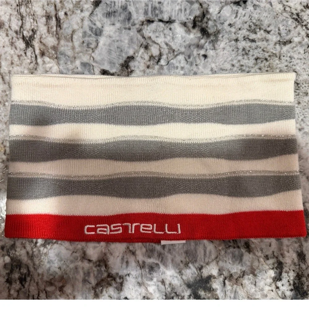 Castrelli Cycling Neck Gaiter Knit Winter Scarf Striped Red Cream Grey